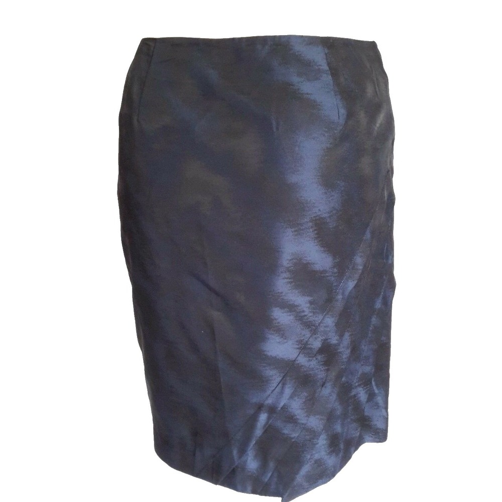 NWOT Ann Taylor Pencil Skirt 12 Navy Blue Black Shimmer Asymmetric Pleat Lined